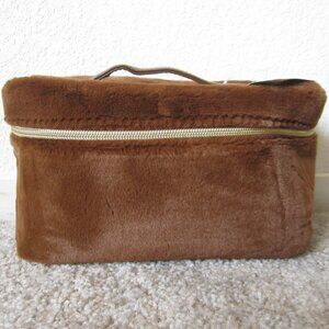 ULTA Beauty brown fuzzy makeup cosmetic bag train case w/ gold zipper